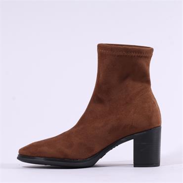 Miss Elastic Block Heel Ankle Boot - Cognac Stretch